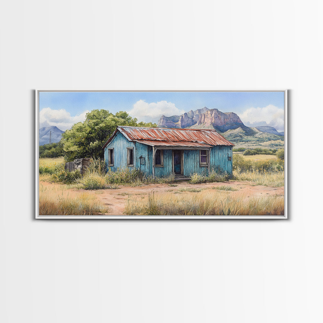 Abandoned Cabin In The Nevada Desert - Framed Canvas Print - Kitsch Wall Art - Desert Landscape Painting - Barn Oil Painting - Desert Art