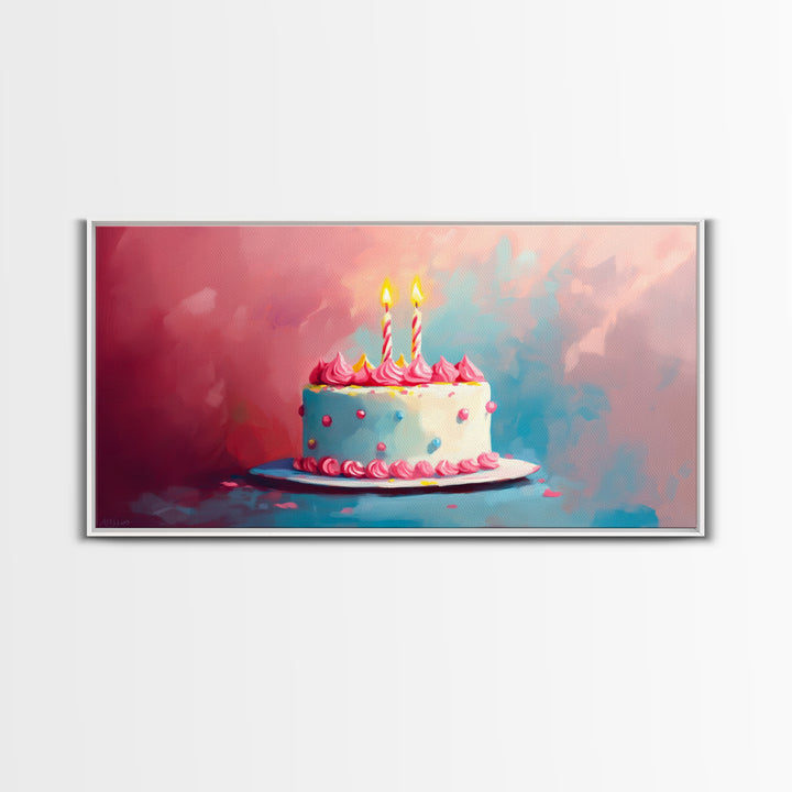 Birthday Cake Wall Art Canvas Print, Preppy Home Decor, Dining Room Wall Art, Kitchen Wall Art, Kitchen Food Painting