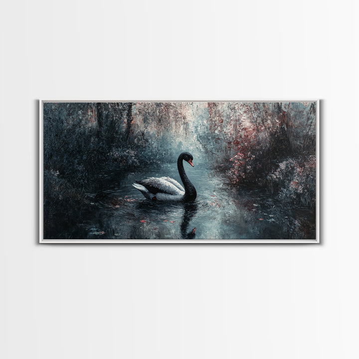 Dark Academia Oil Painting Print of a Black Swan - Gothic Decor - Living Room Decor - Above Sofa Gothic Art - Halloween Decor