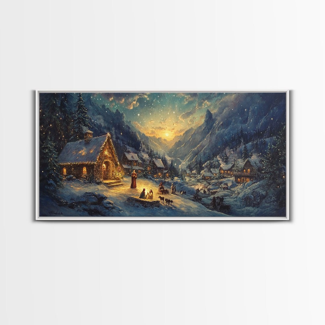 Christmas In The Mountains, Nativity Scene, Christmas Canvas Print, Christmas Decoration, Christmas Centerpiece Wall Art, Christmas Village