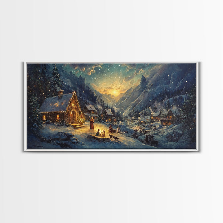 Christmas In The Mountains, Nativity Scene, Christmas Canvas Print, Christmas Decoration, Christmas Centerpiece Wall Art, Christmas Village