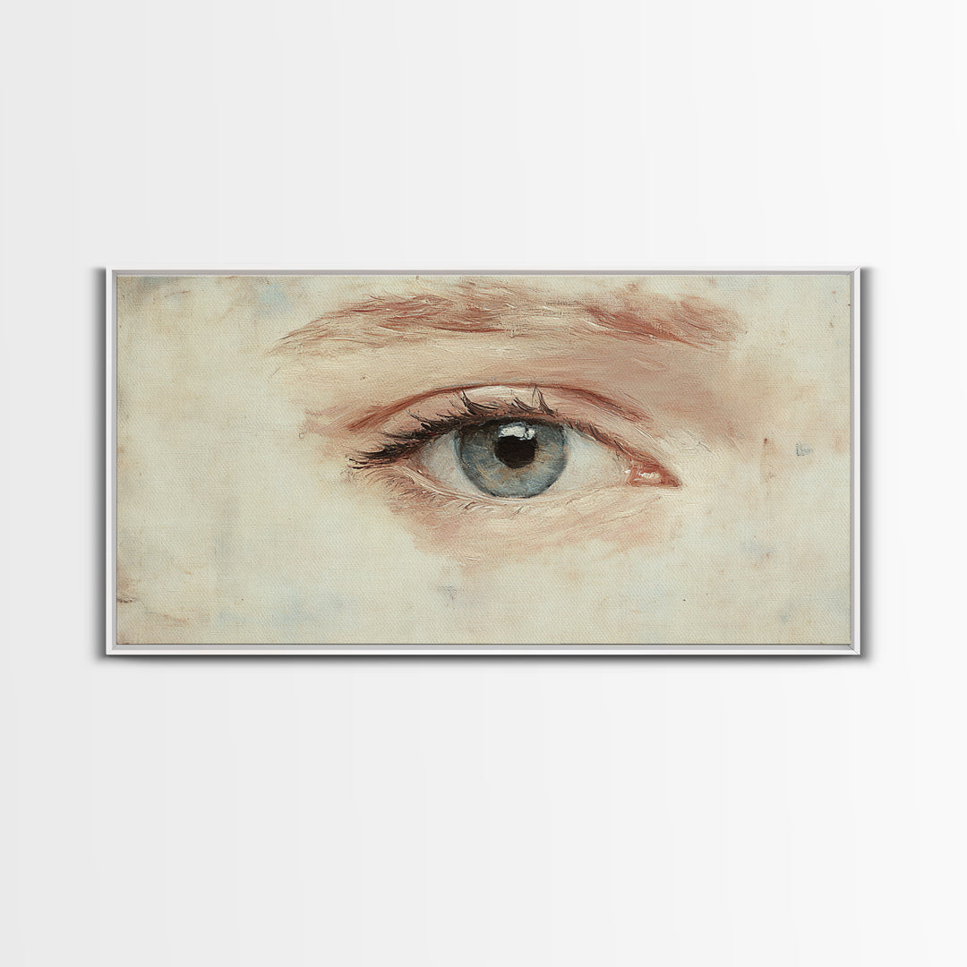 Closeup Study of an Eye Framed Canvas Print, Eye Oil Painting, Whimsical Home Decor, Paint of a Blue Human Eye