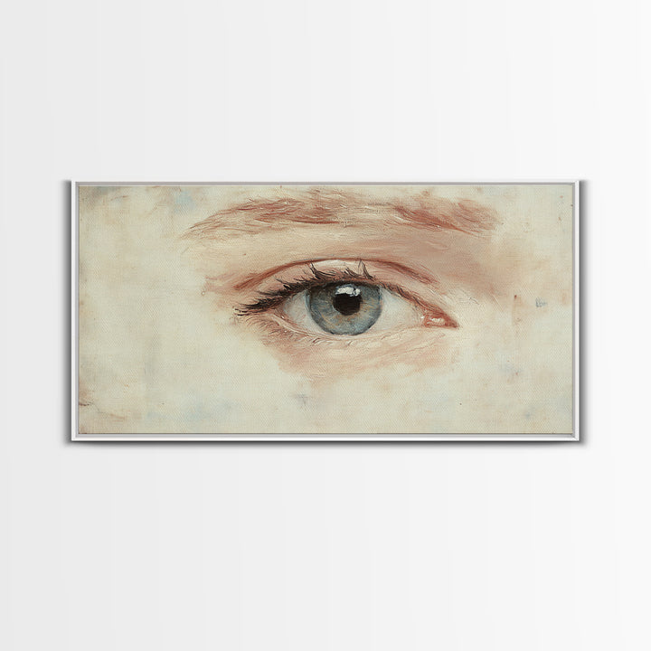 Closeup Study of an Eye Framed Canvas Print, Eye Oil Painting, Whimsical Home Decor, Paint of a Blue Human Eye