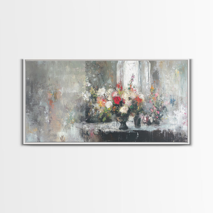 Canvas Print Oil Painting Still Life of Flowers, Wood Framed Art, Whimsical Home Decor, Floral Oil Painting, Flower Painting, Still Life Art