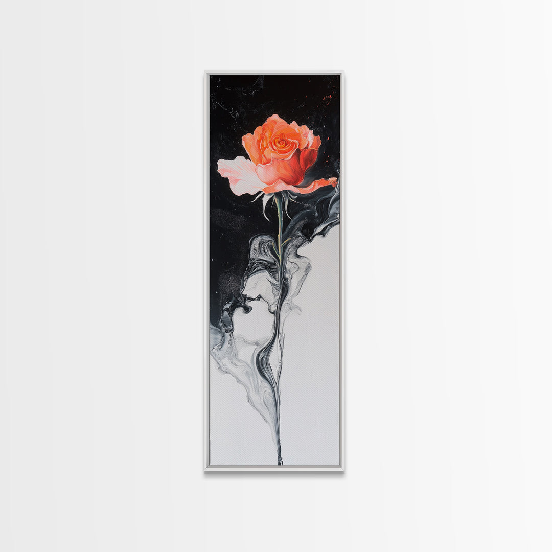 Rose Painting Framed Canvas Print, Dark Romance Painting, Botanical Prints, Tall Narrow Art Bedroom Decor, Gift Idea Christmas