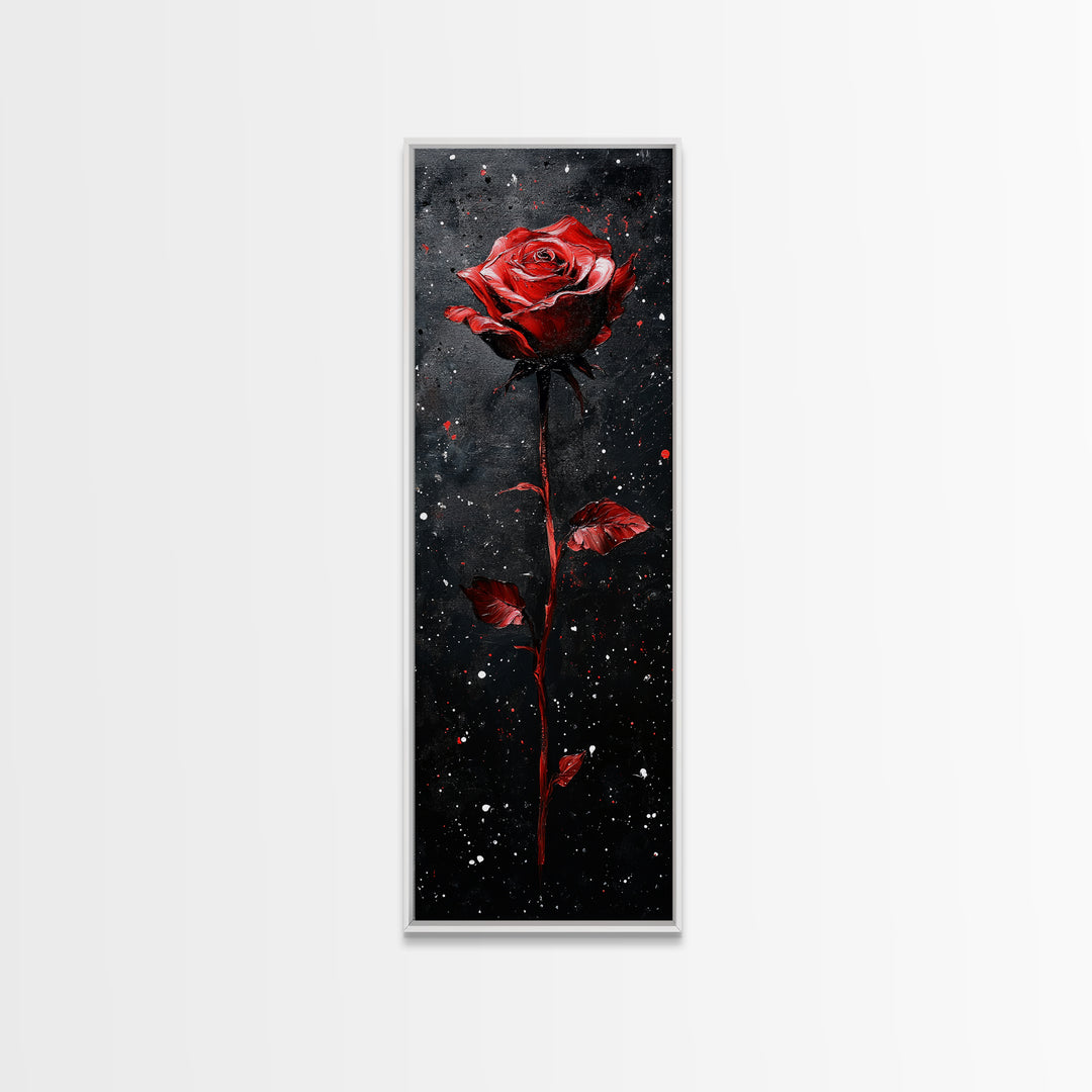 Red Rose Painting Framed Canvas Print, Gothic Art Dark Romance Painting, Tall Skinny Art Bedroom Decor, Moody Art Christmas