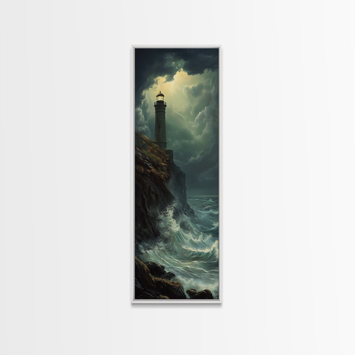 Nautical Landscape Painting Canvas Print, The Light House, Lighthouse Painting, Seascape Painting, Accent Piece, Tall Narrow Art, Skinny Art
