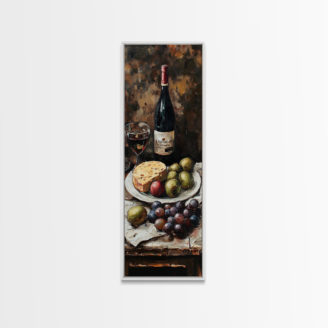 Framed Canvas Print Wine Cheese Fruit Kitchen Painting Rustic Wall Art Farmhouse Decor Food Review Kitchen Art
