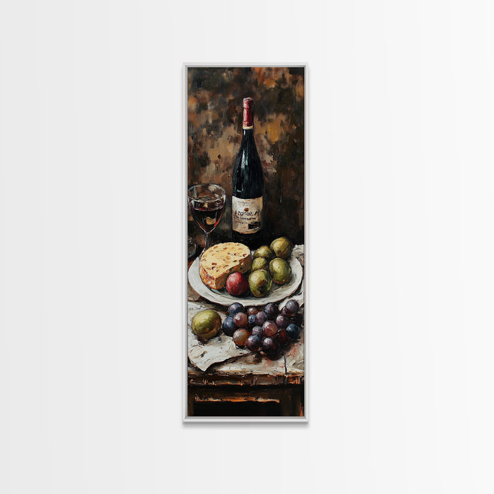 Framed Canvas Print Wine Cheese Fruit Kitchen Painting Rustic Wall Art Farmhouse Decor Food Review Kitchen Art