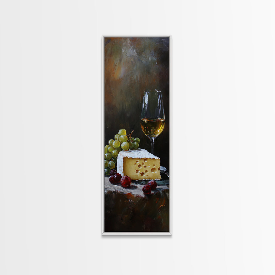 Framed Canvas Print Cheese and Wine Kitchen Art Farmhouse Decor Food Review Wall Art Culinary Kitchen Print