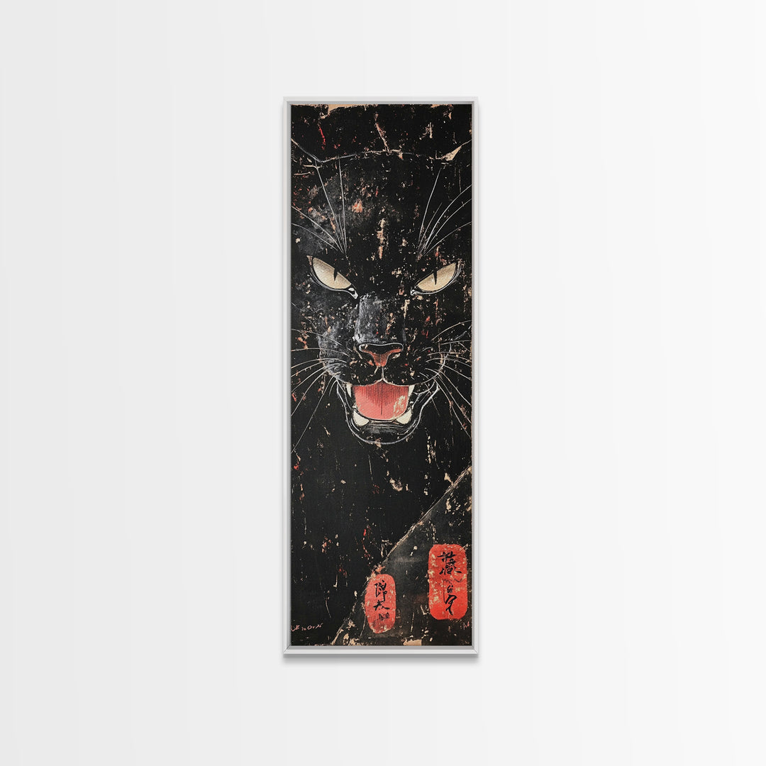 Canvas Print of Fierce Panther with Intense Stare, Dark Romance Painting, Gothic Home Decor, Chicano Art, Edgy Wall Art, Wild Spirit