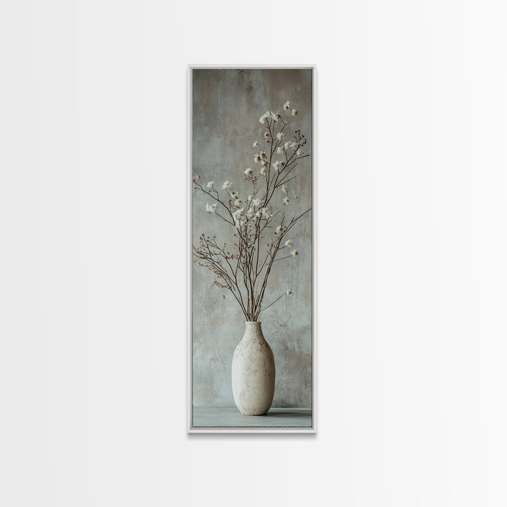 Framed Canvas Print Tall Skinny Art with Rustic Wildflower Painting, Botanical Wall Art, Wabi Sabi Art, Living Room Decor, Gift Idea Her