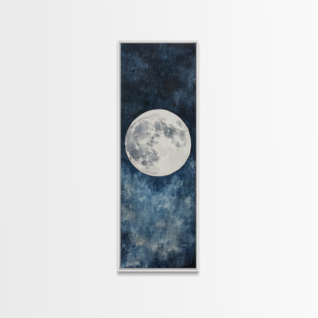 Framed Canvas Print Majestic Moon on Dark Sky, Coastal Inspired Wall Art, Nautical Home Decor, Large Wall Art Above Sofa Gift Him