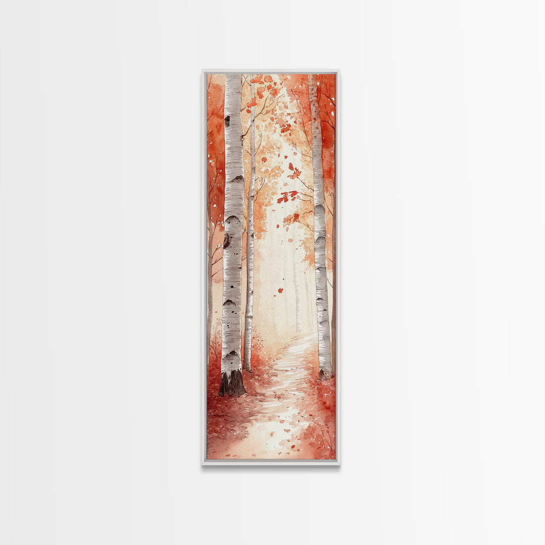 Framed Canvas Print Autumn Birch Tree Painting, Rustic Forest Scene, Cozy Fall Wall Art, Living Room Decor, Nature-Inspired Gift