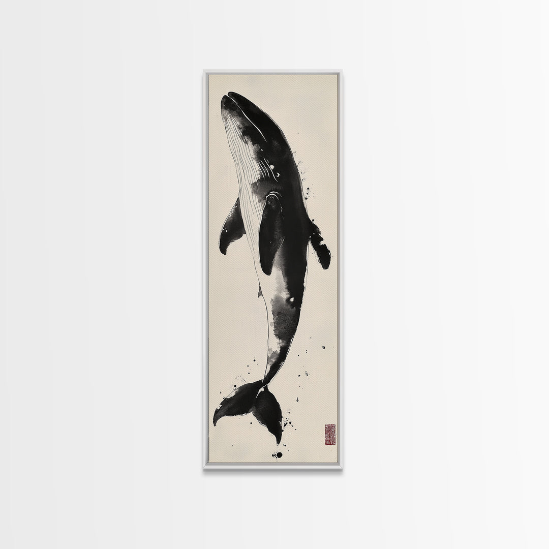Majestic Humpback Whale in Striking Monochrome Ink Style – Sophisticated Canvas Print for Marine Life Enthusiasts and Nautical Wall Decor