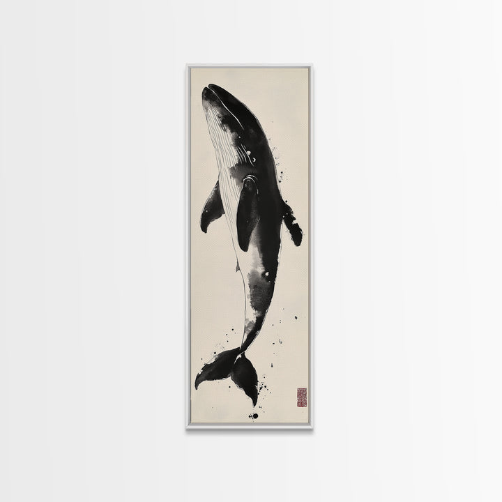 Majestic Humpback Whale in Striking Monochrome Ink Style – Sophisticated Canvas Print for Marine Life Enthusiasts and Nautical Wall Decor