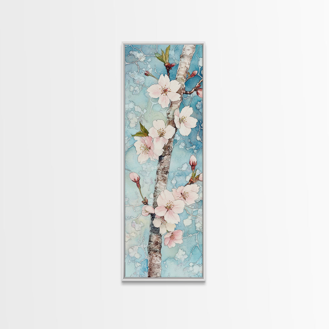 Blossoming Sakura Tree Branch Artwork - Framed Canvas Print for Japanese Wall Art, Cherry Blossom Decor, Pink Floral Art, Botanical Wall Print