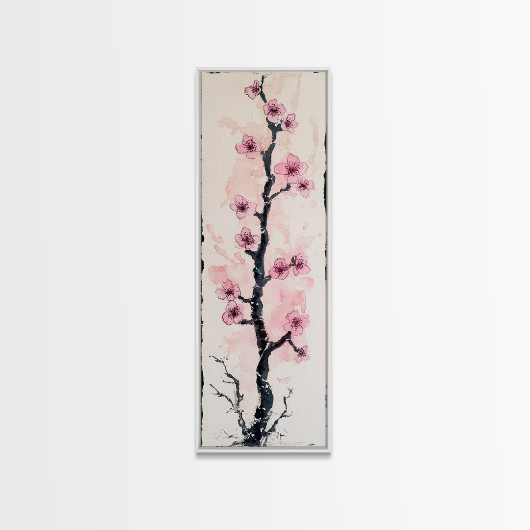 Delicate Cherry Tree in Bloom Painting - Canvas Print for Japanese Floral Art, Spring Blossom Decor, Nature-Inspired Wall Art, Botanical Print