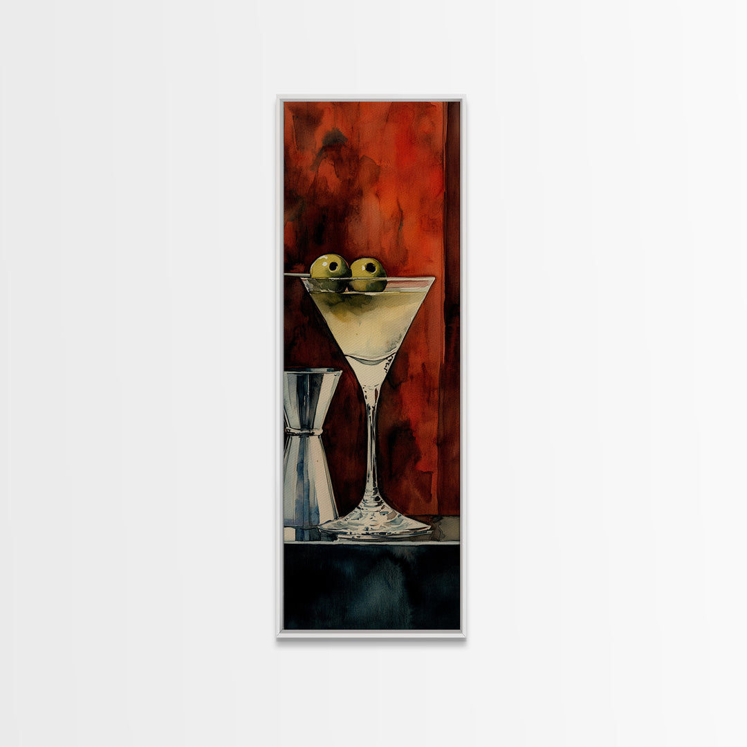 Classic Olive Martini Glass, Retro Bar Art, Espresso Martini Wall Art, Mid-Century Vibe Canvas Print, Moody Kitchen Decor