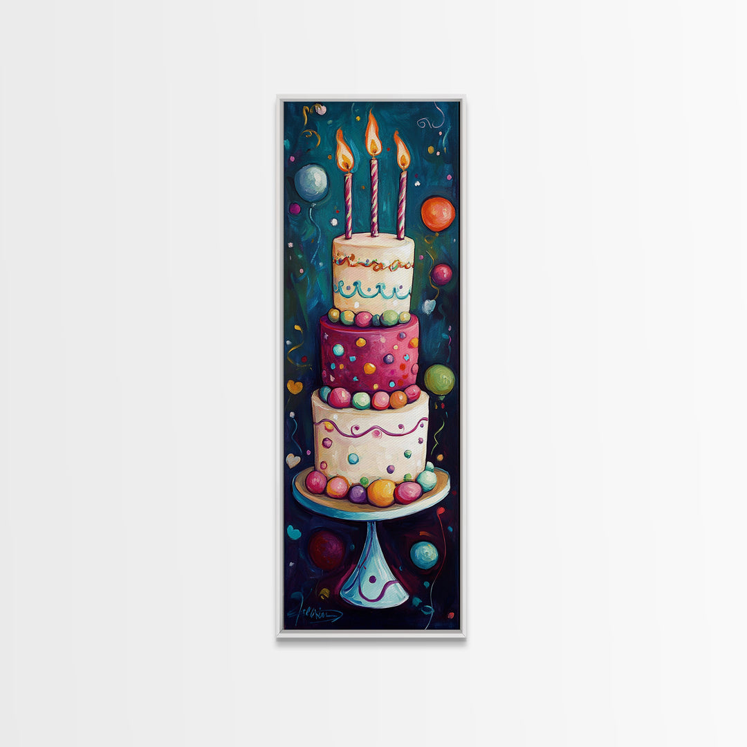 Cute Painting Print of a Birthday Cake - Framed Canvas - Preppy Dorm Room Decor - Wedding Decor - Birthday Cake Wall Art - Kitchen Decor