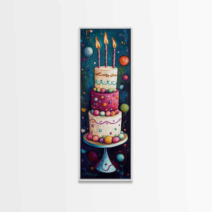 Cute Painting Print of a Birthday Cake - Framed Canvas - Preppy Dorm Room Decor - Wedding Decor - Birthday Cake Wall Art - Kitchen Decor