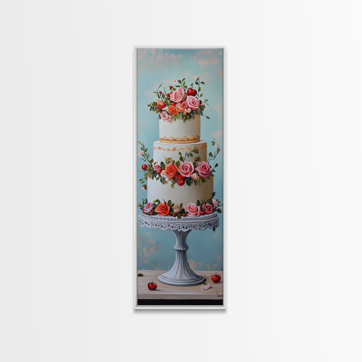 Wedding Decor Painting Print of a Wedding Cake - Framed Canvas Print - Wedding Decorations - Wedding Art - Tall Skinny Wall Art - Narrow Art
