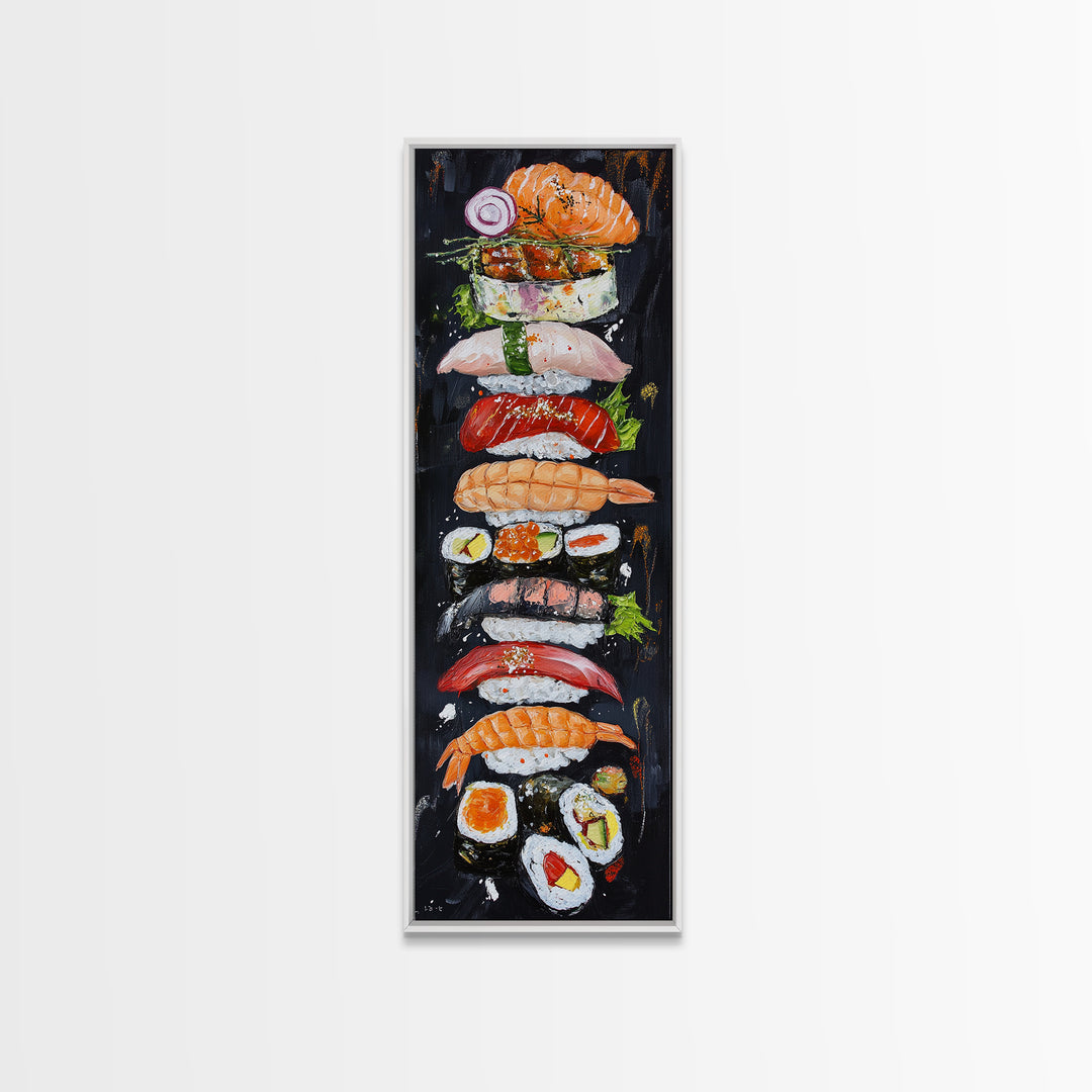 Funky Kitchen Wall Art Sushi Painting Print Framed Canvas | Sushi Decor | Kitchen Painting Decor | Kitsch Decor | Eclectic Wall Art