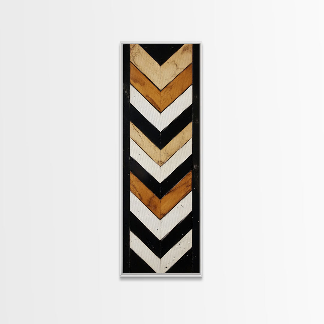 Retro Chevrons Wall Art - Framed Canvas Print - Mid Century Modern Wall Art - Unique Home Decor - Tall Narrow Art - Skinny Art