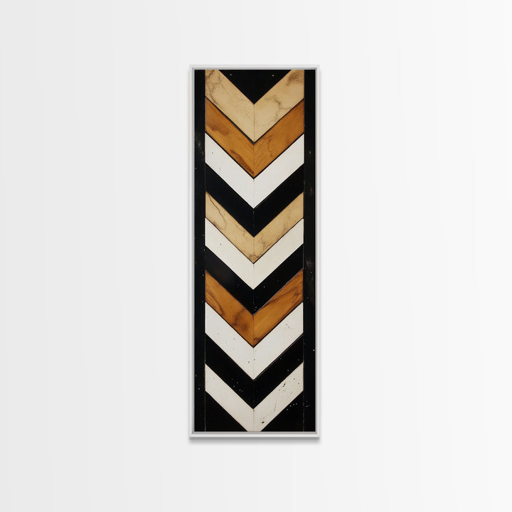 Retro Chevrons Wall Art - Framed Canvas Print - Mid Century Modern Wall Art - Unique Home Decor - Tall Narrow Art - Skinny Art