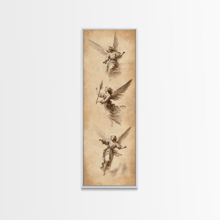 Guardian Angels Wall Art, Framed Canvas Print, Angel Painting, Angel Decor, Tall Skinny Art, Narrow Wall Art, Angelic Painting, Christmas Art