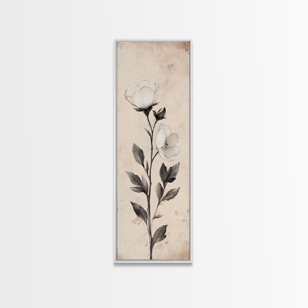 Sketch of a Flower Canvas Print, Wood Framed Wall Art, Flower Painting, Flower Decor, Floral Botanical Wall Art, Flower Print Narrow Art