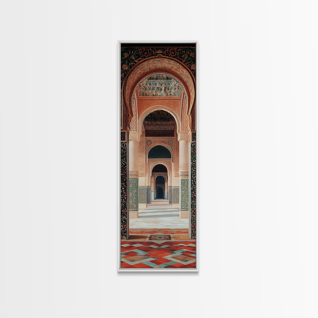 Canvas Print of Moroccan Architecture Art with Mosaic Tiles, Vintage Wall Art, Rustic Decor, Tall Skinny Art, Above Sofa Art, Guest Room Art
