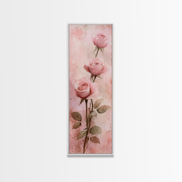 Rose Painting Framed Canvas Print Light Pink Wall Art Botanical Prints Above Sofa Art Living Room Art Rustic Wall Art Gift Idea