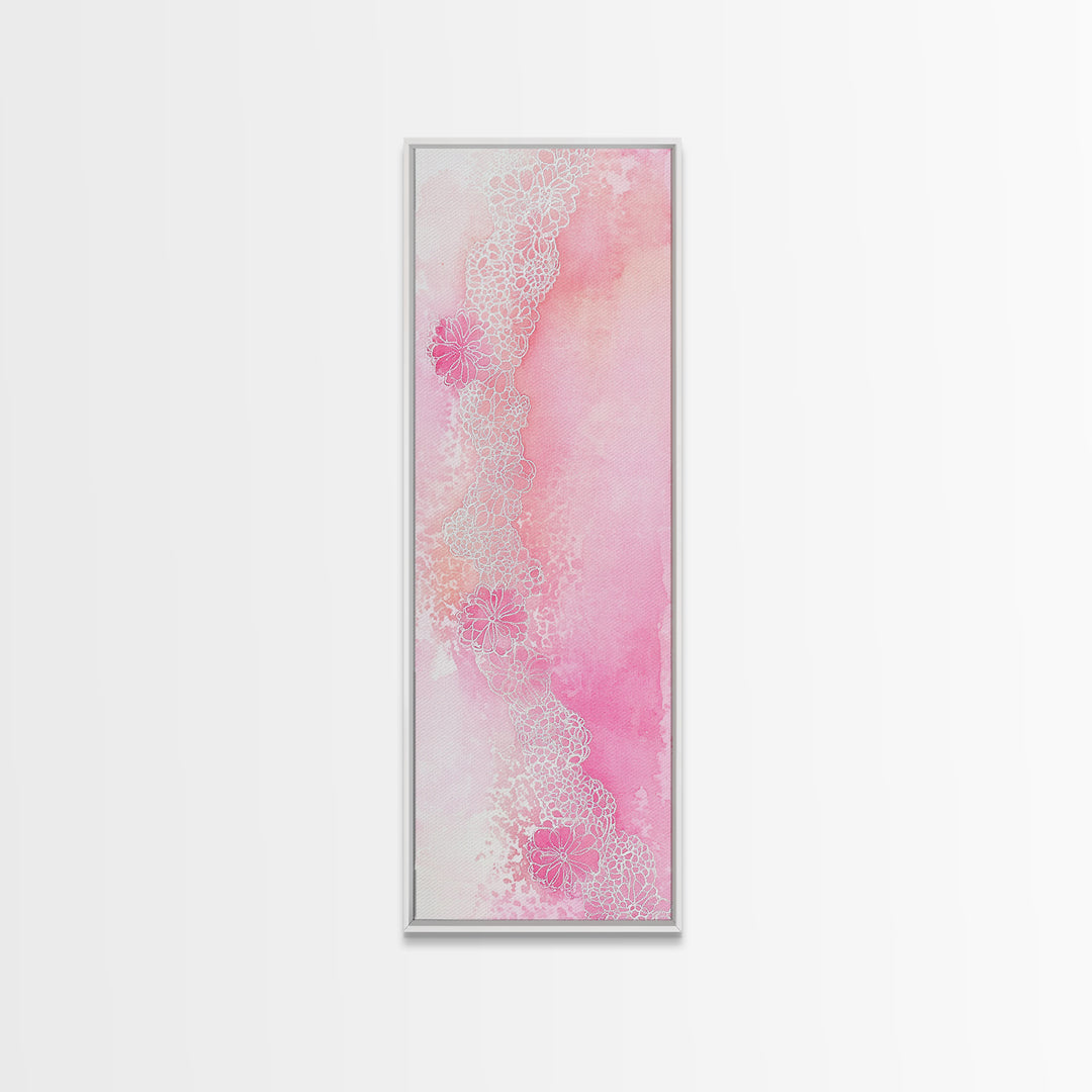 Pink Lace Canvas Print Light Pink Abstract Art Feminine Minimalist Bedroom Decor Vertical Wall Art Wabi Sabi Art Rustic Home Gift Idea