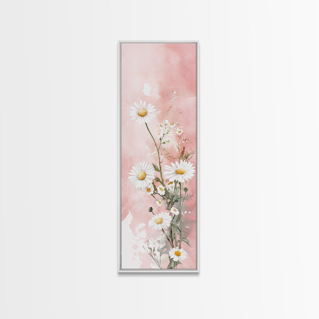 Daisy Canvas Print Wildflower Painting Rustic Floral Art Farmhouse Decor Light Pink Vertical Wall Art Bedroom Gift Idea Botanical Prints