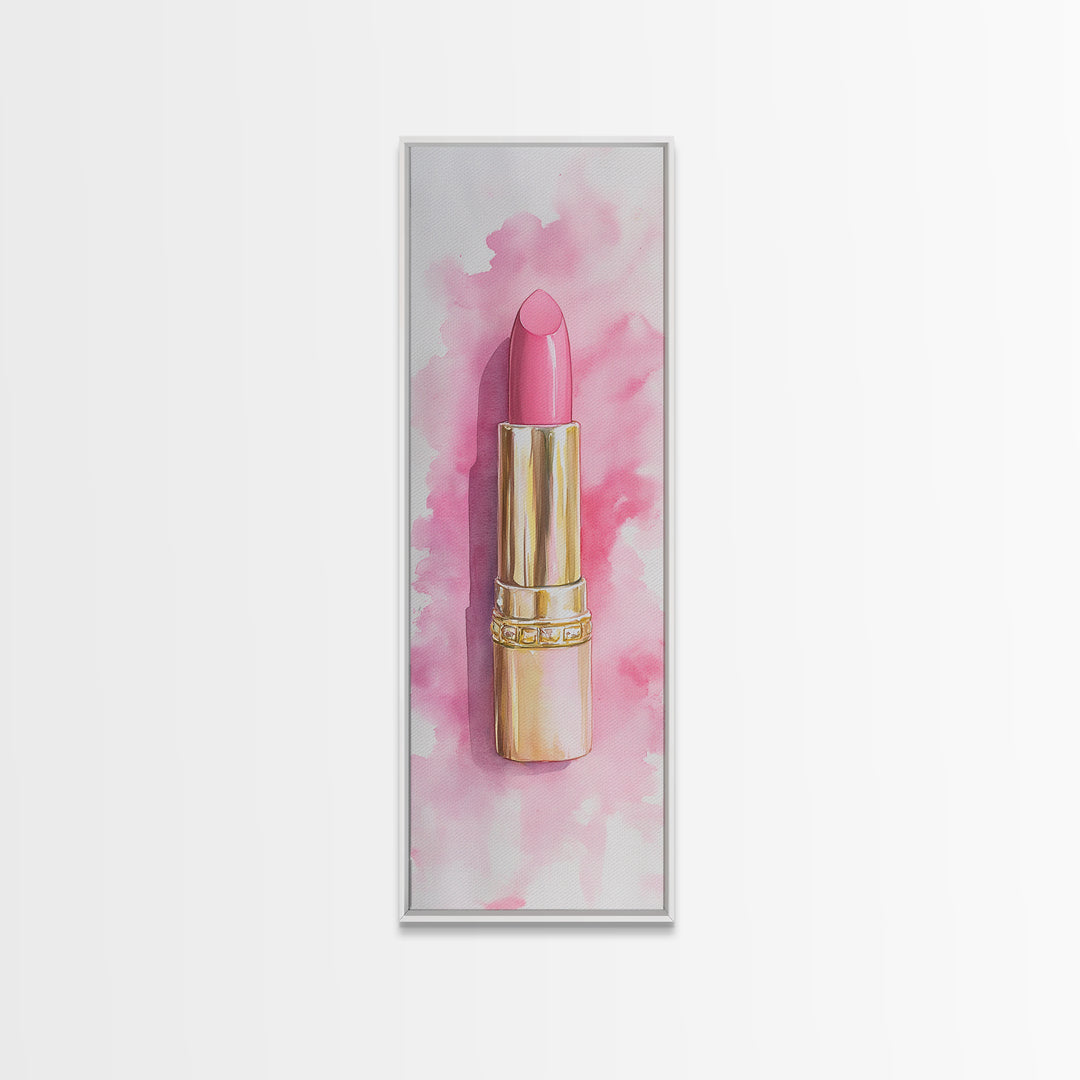 Pink Lipstick Canvas Print Feminine Pink Abstract Art Light Pink Wall Art Whimsical Art Rustic Decor Vertical Gift Idea Above Sofa