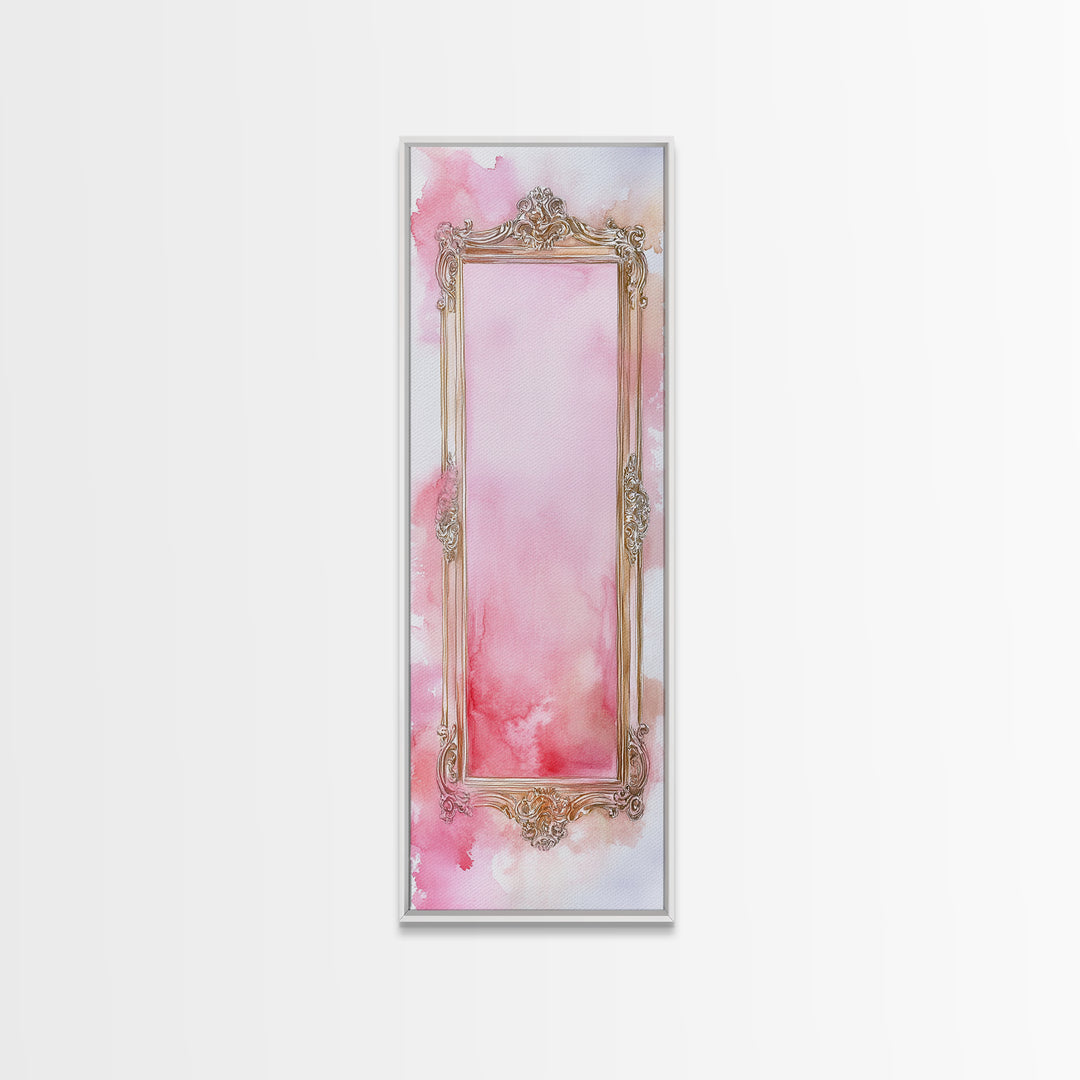 Ornate Frame Canvas Print, art nouveau-inspired pink framed decor with a touch of wabi sabi, classic vertical wall art for elegant spaces.