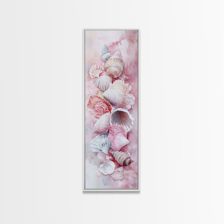 Coastal Seashell Painting Framed Canvas Print Featuring Nautical Decor Perfect Beach House Coastal Landscape Wall Art Theme