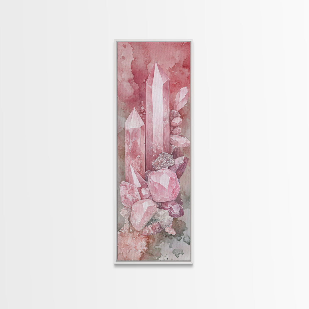Rose Quartz Crystal Canvas Print - Gemstone Painting in Light Pink Tones, Healing Energy Inspired Wall Art, Boho Room Decor