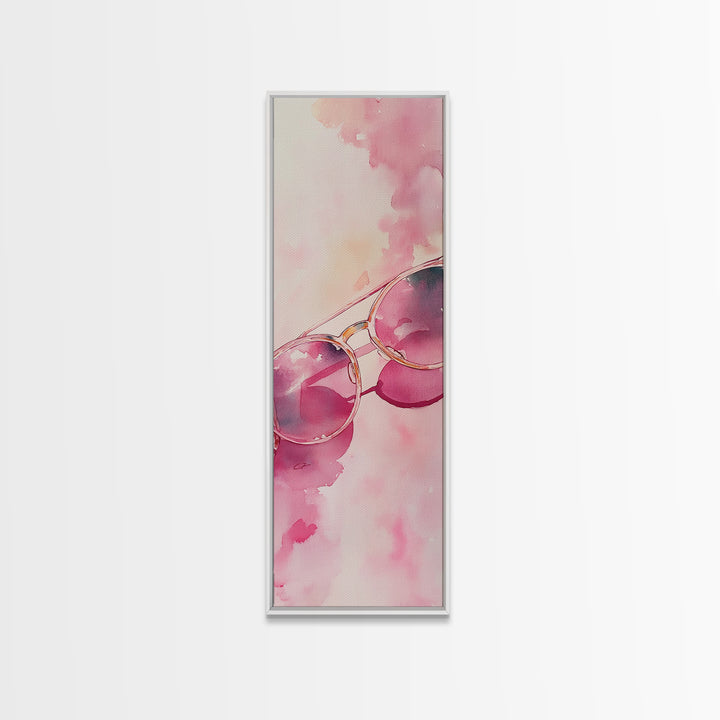 Retro Sunglasses Framed Canvas Print Pink Wall Art Light Pink Wall Art Dorm Decor Minimalist Art Above Couch Art Gift Idea