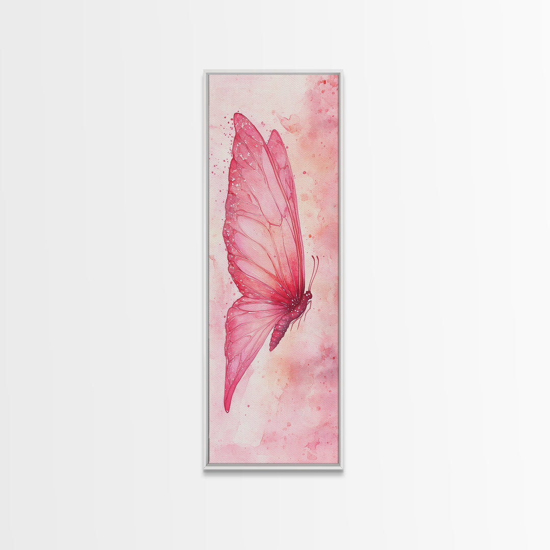 Butterfly Side View Framed Canvas Print Pink Wall Art Light Pink Wall Art Vertical Wall Art Rustic Decor Above Couch Art
