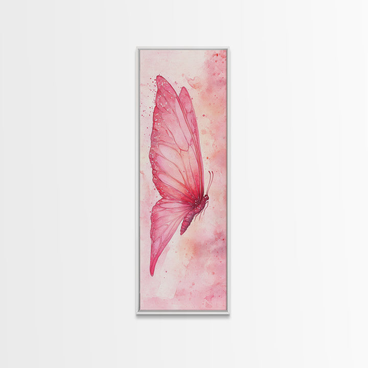 Butterfly Side View Framed Canvas Print Pink Wall Art Light Pink Wall Art Vertical Wall Art Rustic Decor Above Couch Art