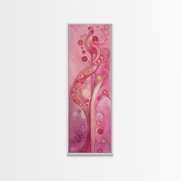 Abstract Botanical Framed Canvas Print Art Nouveau Print Pink Wall Art Whimsical Art Bedroom Decor Vertical Wall Art Boho Art