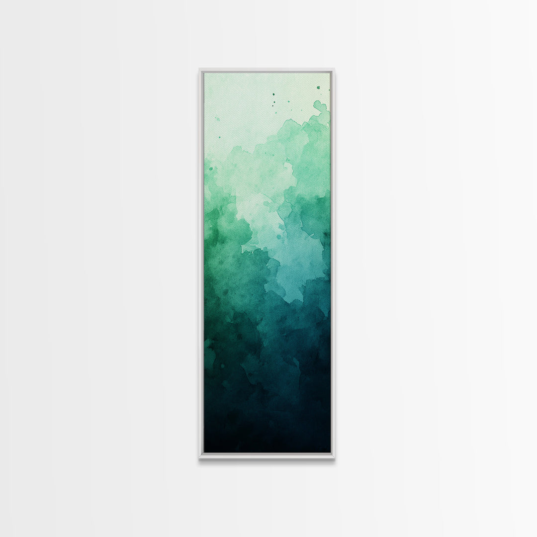 Deep Gradient Watercolor Canvas Print in Green and Teal, Sage Green Wall Art, Moody Art, Vertical Wall Art, Living Room Art, Gift Idea