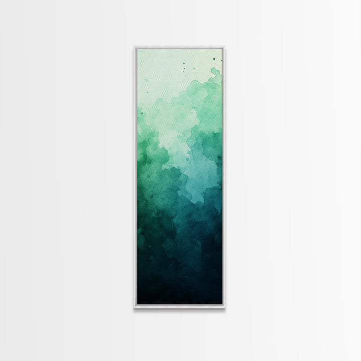 Deep Gradient Watercolor Canvas Print in Green and Teal, Sage Green Wall Art, Moody Art, Vertical Wall Art, Living Room Art, Gift Idea