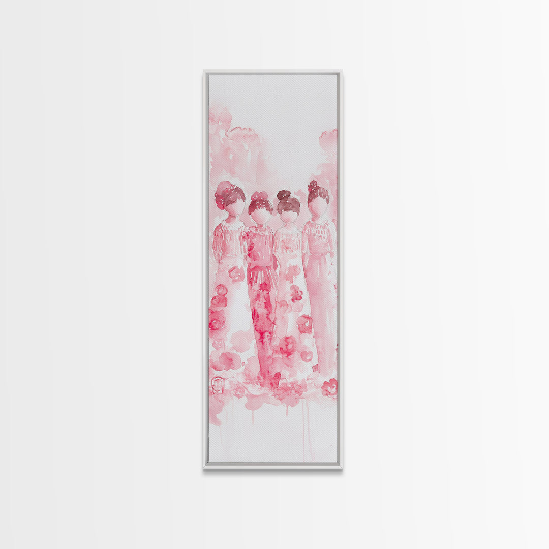 Dreamy Cherry Blossom Dresses Framed Canvas Print, Light Pink Wall Art, Botanical Prints, Whimsical Art, Above Sofa or Bedroom Decor