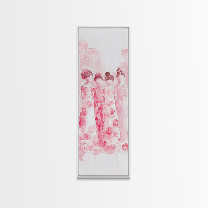 Dreamy Cherry Blossom Dresses Framed Canvas Print, Light Pink Wall Art, Botanical Prints, Whimsical Art, Above Sofa or Bedroom Decor