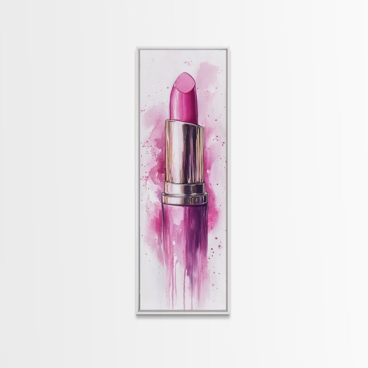 Bold Pink Lipstick Framed Canvas Print Feminine Modern Wall Art Beauty Decor Moody Pink Abstract Painting Bedroom Art Gift Idea