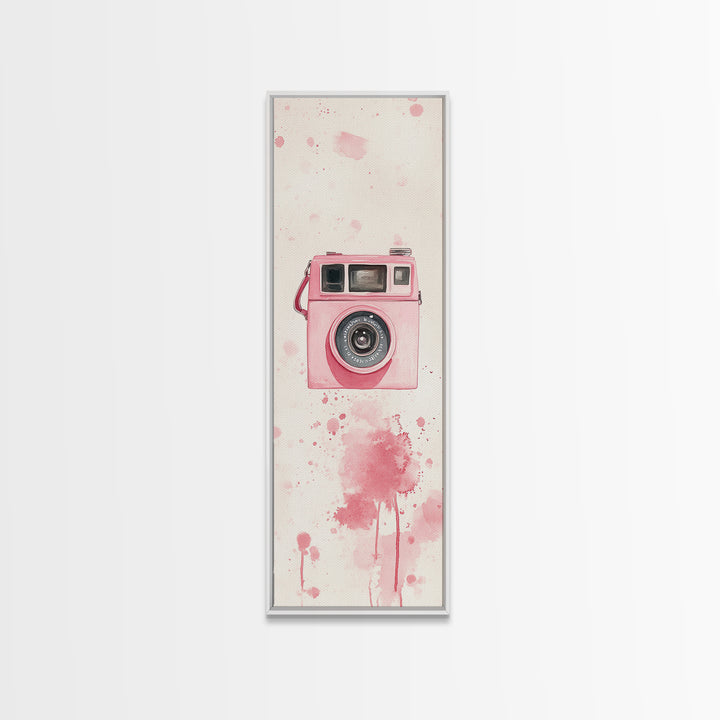 Retro Pink Camera Canvas Print Whimsical Wall Art Photography Lover Gift Living Room Art Vertical Pink Abstract Minimalist