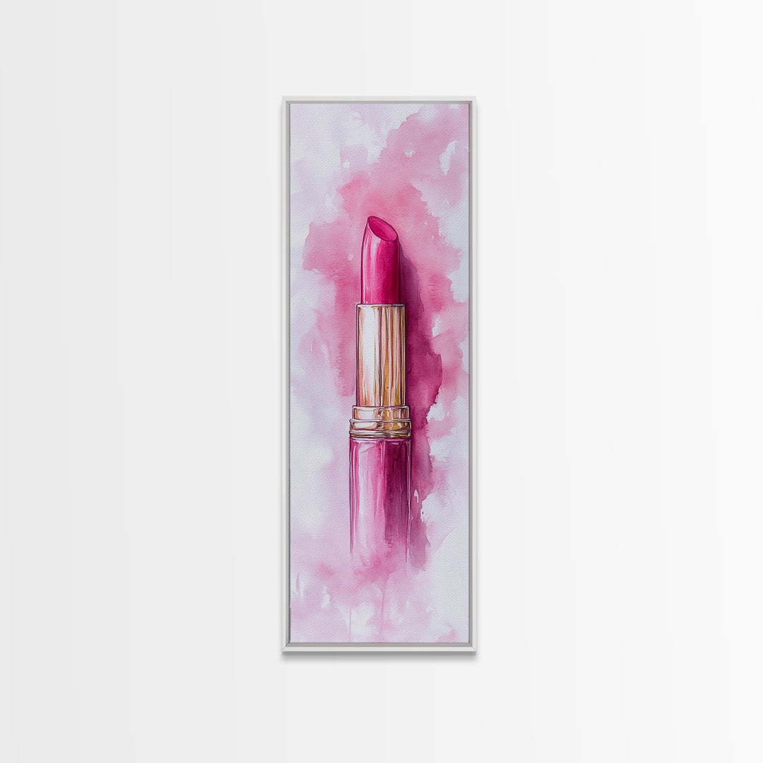 Classic Pink Lipstick Canvas Print Feminine Wall Art Makeup Lover Gift Light Pink Rustic Decor Vertical Artwork Girly Aesthetic